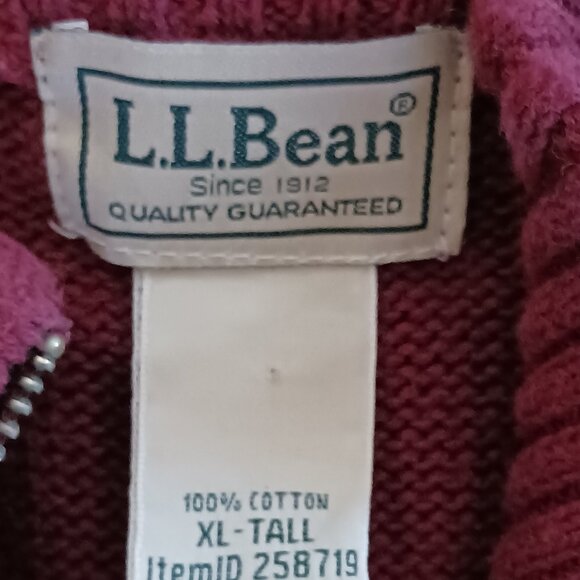 LL Bean Mens Cotton Knit Full Zip-Up Cardigan Sweater Coat Size XL Burgandy READ - Picture 3 of 8